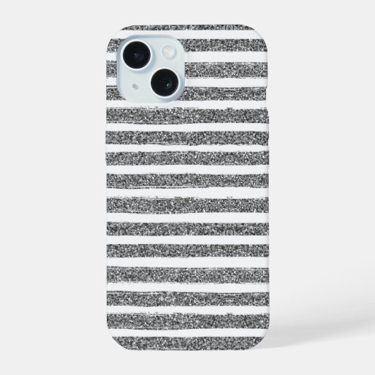 Silver Glitter Stripe iPhone 15 Case (Achterkant)
