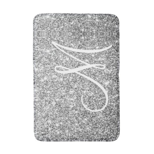 Silver Glitter Stylish Custom Monogrammed Glam Badmat (Voorkant Verticaal)