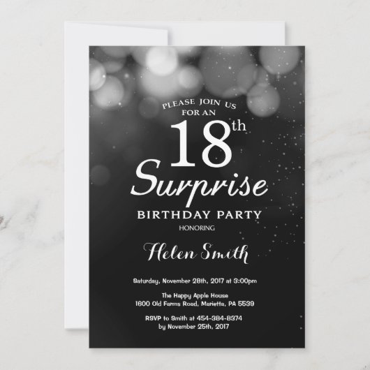 Silver Glitter Surprise 18e verjaardag Uitnodiging (Voorkant)