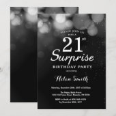 Silver Glitter Surprise 21e verjaardag uitnodiging (Voorkant / Achterkant)