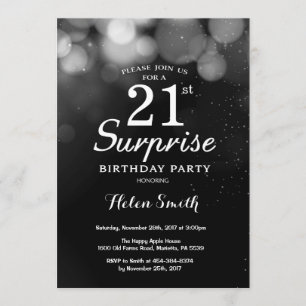 Silver Glitter Surprise 21e verjaardag uitnodiging