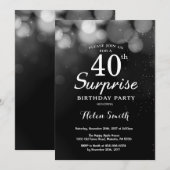 Silver Glitter Surprise 40th Birthday Invitation Kaart (Voorkant / Achterkant)