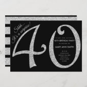 Silver Glitter Surprise 40th Birthday Party Kaart (Voorkant / Achterkant)