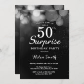 Silver Glitter Surprise 50th Birthday Invitation Kaart (Voorkant / Achterkant)