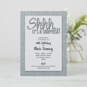 Silver Glitter SURPRISE Birthday Invitations (Staand voorkant)