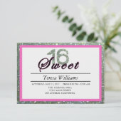 Silver Glitter Sweet 16 Birthday Party Invitation Kaart (Staand voorkant)