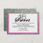 Silver Glitter Sweet 16 Birthday Party Invitation Kaart (Voorkant / Achterkant)