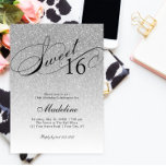 Silver Glitter Sweet 16 Fancy scriptuitnodiging Kaart<br><div class="desc">Deze mooie uitnodiging is voorzien van faux silver glitter en uw aangepaste tekst. Gebruik het sjabloon formulier om uw gegevens toe te voegen. Wijzig het lettertype of voeg meer tekst toe met de functie Aanpassen.</div>