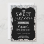 Silver Glitter Sweet 16 feestuitnodiging Kaart (Voorkant)