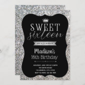 Silver Glitter Sweet 16 feestuitnodiging Kaart (Voorkant / Achterkant)