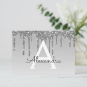 Silver Glitter Sweet 16 Save the Date Kaart (Staand voorkant)