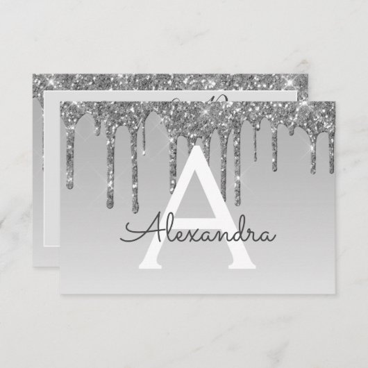 Silver Glitter Sweet 16 Save the Date Kaart (Voorkant / Achterkant)