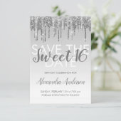 Silver Glitter Sweet 16 Save the Date Kaart (Staand voorkant)