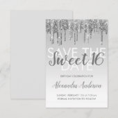 Silver Glitter Sweet 16 Save the Date Kaart (Voorkant / Achterkant)