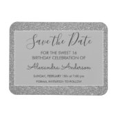 Silver Glitter Sweet 16 Save the Date Magneet (Horizontaal)