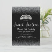 Silver Glitter, Sweet 16 Uitnodigingen (Staand voorkant)