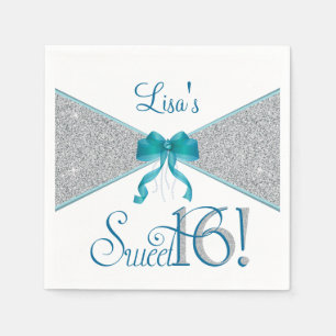 Silver Glitter, Sweet Sixteen, Custom Napkins Servetten