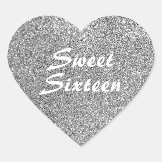 Silver Glitter Sweet Sixteen Hart Sticker (Voorkant)