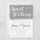 Silver Glitter Sweet Sixteen Uitnodiging (Voorkant)