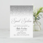 Silver Glitter Sweet Sixteen Uitnodiging (Staand voorkant)