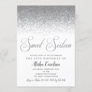 Silver Glitter Sweet Sixteen Uitnodiging