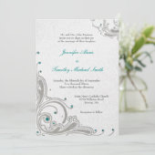 Silver glitter swirls + waterjuwelen bruiloft kaart (Staand voorkant)