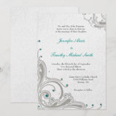 Silver glitter swirls + waterjuwelen bruiloft kaart (Voorkant / Achterkant)