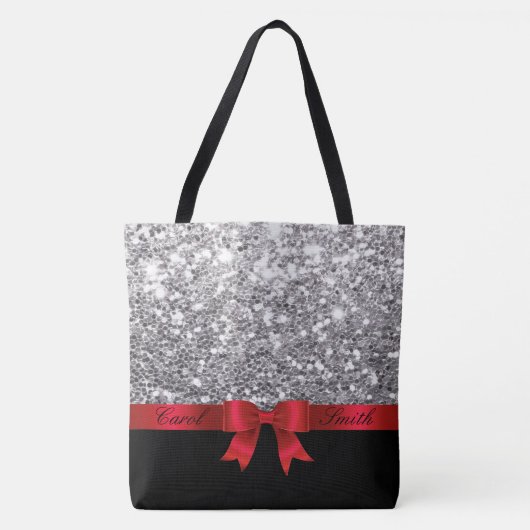 Silver Glitter tas met aanpasbare naam (Voorkant)