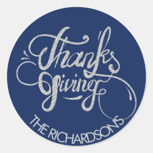 Silver Glitter Tekst- Thanksgiving Ronde Sticker