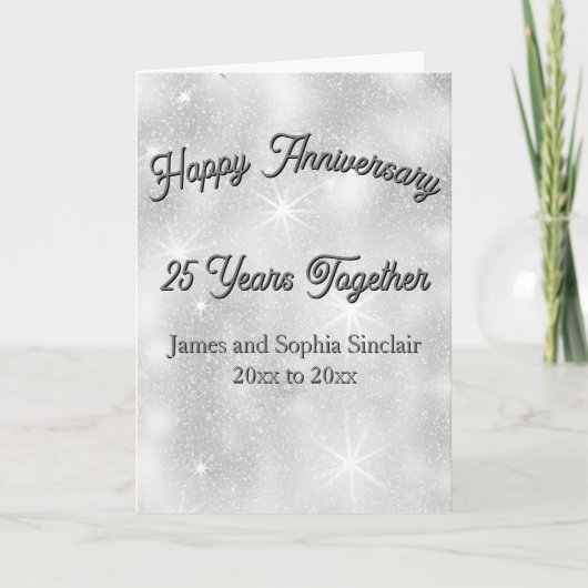 Silver Glitter Texture 25th Wedding Anniversary Kaart (Voorkant)