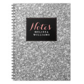 Silver Glitter Texture Black Accents Notitieboek (Voorkant)