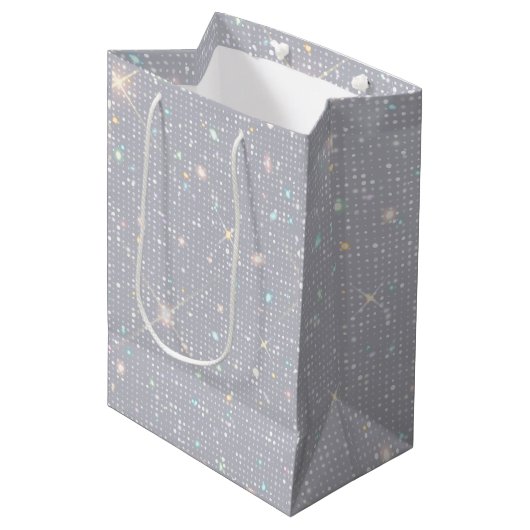 Silver Glitter Texture White Sparkling Diamond Medium Cadeauzakje (Voorkant Gekanteld)