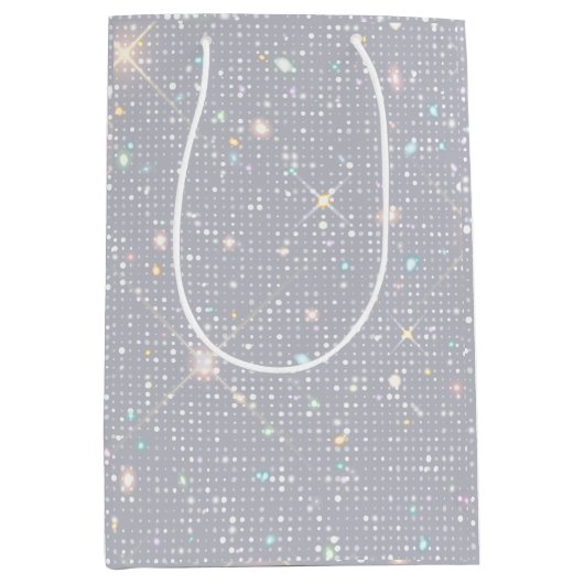 Silver Glitter Texture White Sparkling Diamond Medium Cadeauzakje (Voorkant)