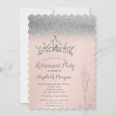 Silver Glitter Tiara Wine Glass Retirement Kaart (Voorkant)