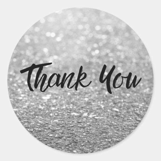 Silver Glitter Trendy Dank u Ronde Sticker (Voorkant)