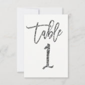 Silver Glitter Trendy Modern Script Table Number 1 Kaart (Voorkant)