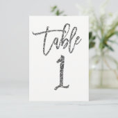 Silver Glitter Trendy Modern Script Table Number 1 Kaart (Staand voorkant)