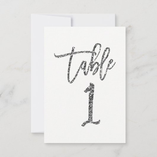 Silver Glitter Trendy Modern Script Table Number 1 Kaart (Achterkant)