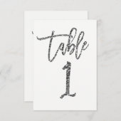 Silver Glitter Trendy Modern Script Table Number 1 Kaart (Voorkant / Achterkant)