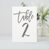 Silver Glitter Trendy Modern Script Table Number 2 Kaart (Staand voorkant)