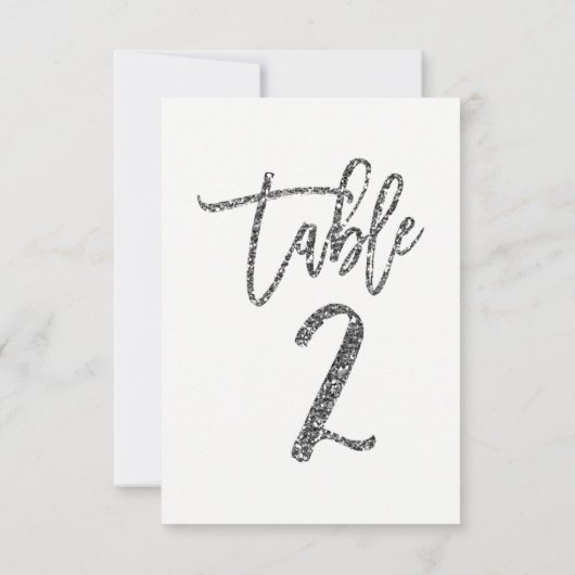 Silver Glitter Trendy Modern Script Table Number 2 Kaart (Achterkant)