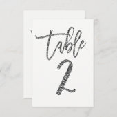 Silver Glitter Trendy Modern Script Table Number 2 Kaart (Voorkant / Achterkant)