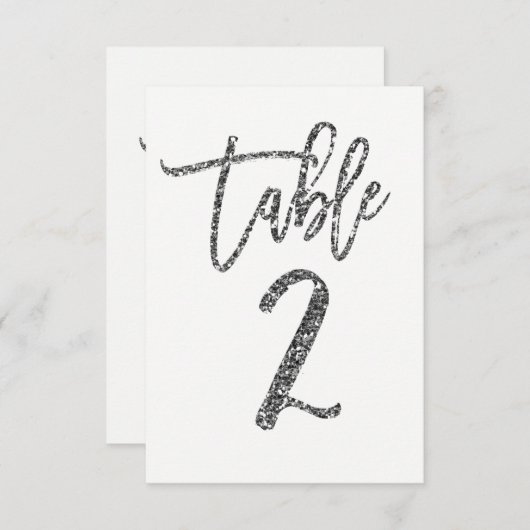 Silver Glitter Trendy Modern Script Table Number 2 Kaart (Voorkant / Achterkant)