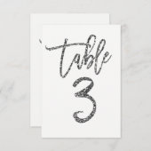 Silver Glitter Trendy Modern Script Table Number 3 Kaart (Voorkant / Achterkant)