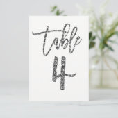 Silver Glitter Trendy Modern Script Table Number 4 Kaart (Staand voorkant)