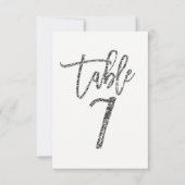 Silver Glitter Trendy Modern Script Table Number 7 Kaart (Voorkant)