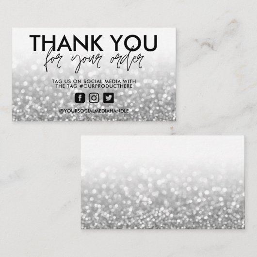 Silver Glitter Trendy Salon Dank u Visitekaartje (Voorkant / Achterkant)