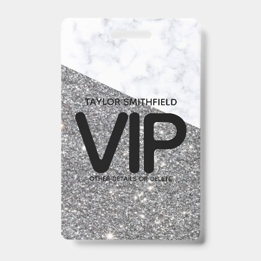 Silver Glitter trendy VIP lanyard badge douane (Voorzijde)