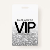 Silver Glitter trendy VIP lanyard badge douane (Voorkant)