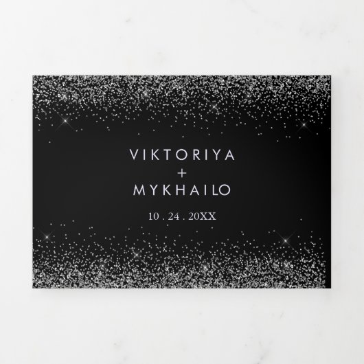 Silver Glitter Trifold Fold Wedding Uitnodiging (Cover)